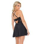 Scallop Stretch Lace & Microfiber Inner Bra Babydoll in Black