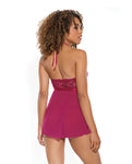 Conjunto de babydoll y tanga con halter color frambuesa