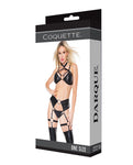 Darque Wet Look Striped Strappy Halter Top & Crotchless Garter Panty