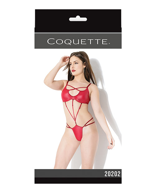 Coquette Red Matte Wet Look Teddy with Removable Straps Product Image.