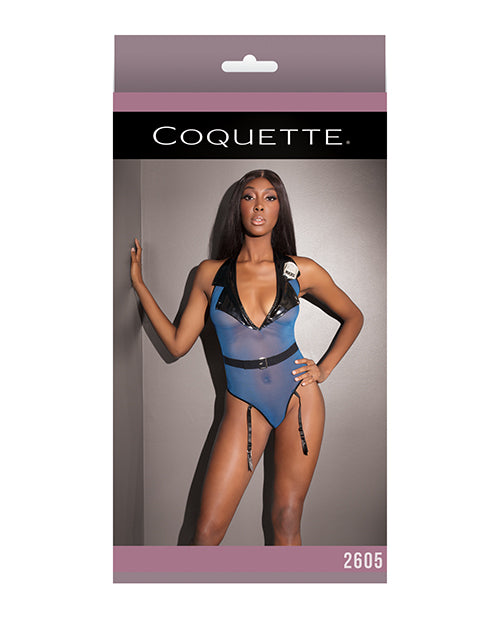 Fashion Mesh Cop Teddy with Attached Garters - Blue Product Image.