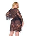 Enchanting Holiday Eyelash Lace Robe w/Bell Sleeves in Black - OS/XL