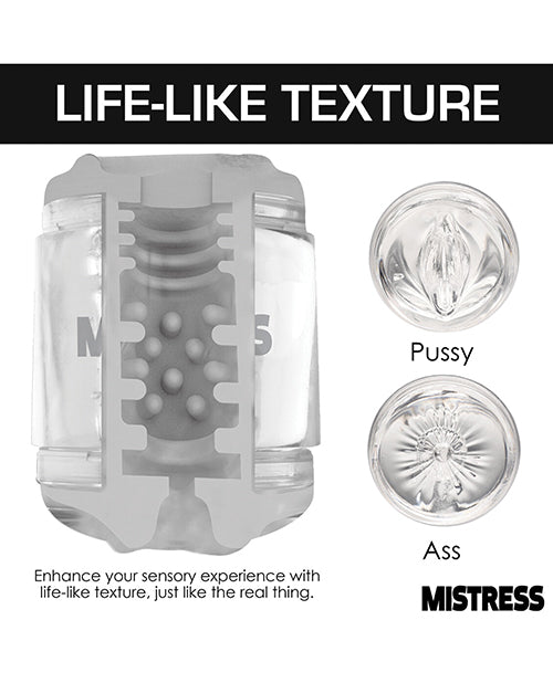 Curve Toys Mistress Double Shot Mini Masturbator - Clear: Ultimate Versatile Pleasure Experience Product Image.