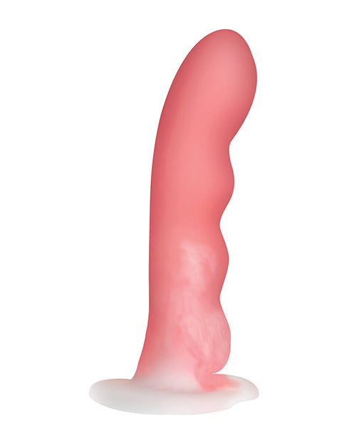 Curve Toys Simply Sweet 7" Wavy Silicone Dildo - Pink/White Product Image.