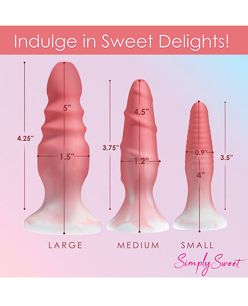 "Juego de tapones anales de silicona Simply Sweet de Curve Toys - Trío de placer morado" Product Image.