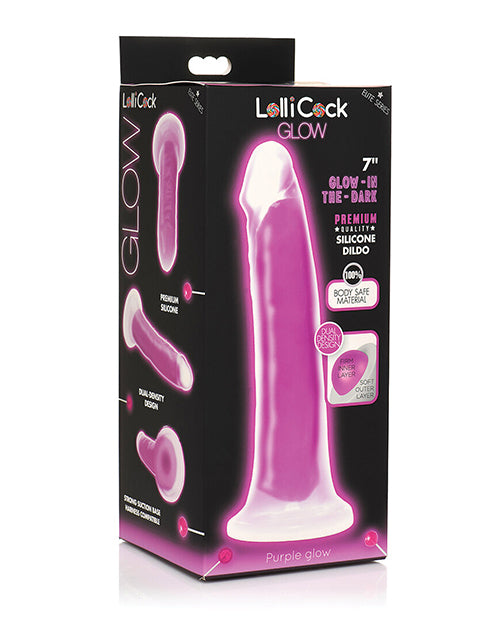 Glow In The Dark 7" Silicone Dildo - Purple Product Image.