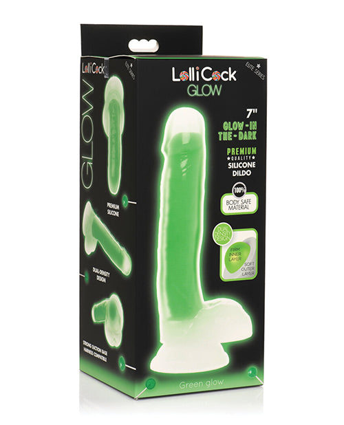 Lollicock 7" Glow In The Dark Silicone Dildo with Balls Product Image.