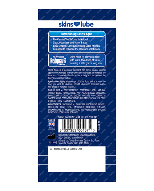 Skins Aqua Water Based Lubricant - 5 ml Foil Product Image.