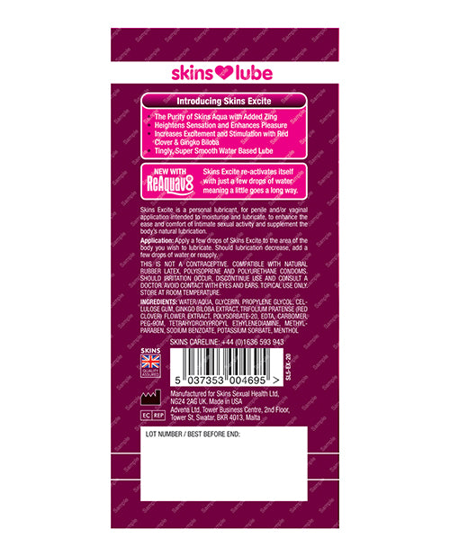 Skins Excite Water-Based Lubricant - Enhanced Sensation & Natural Ingredients Product Image.