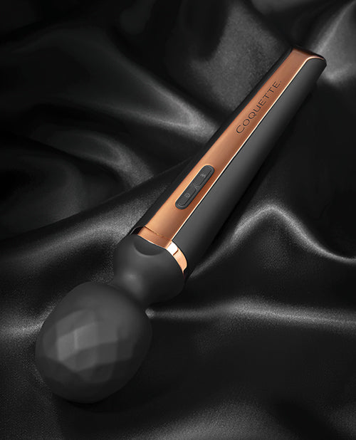 Elevate your self-care with the Coquette Princess Wand: Black/Rose Gold Pleasure Massager - indulge in luxurious vibrations and ultimate relaxation! Product Image.