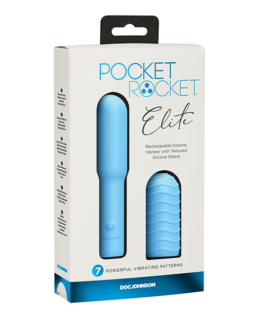 Sky Blue Pocket Rocket Elite: Rechargeable Pleasure with Customisable Sleeve Product Image.