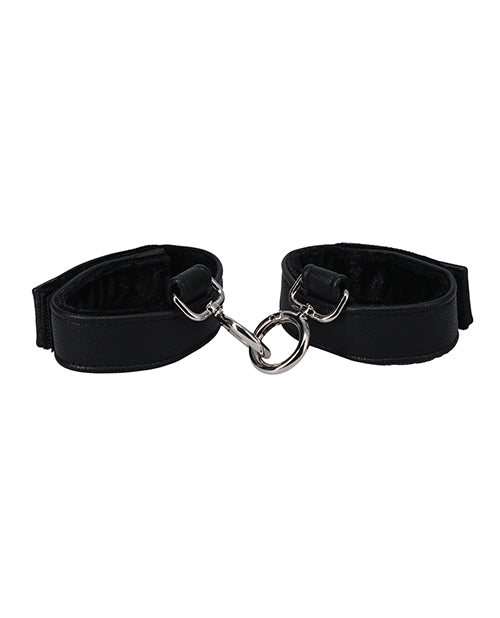 In A Bag Black Vegan Leather Handcuffs with Velvet Lining Product Image.