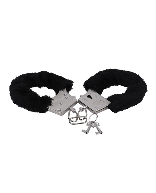 Indulgence Unleashed - Luxury Black Furry Handcuffs by In A Bag Product Image.