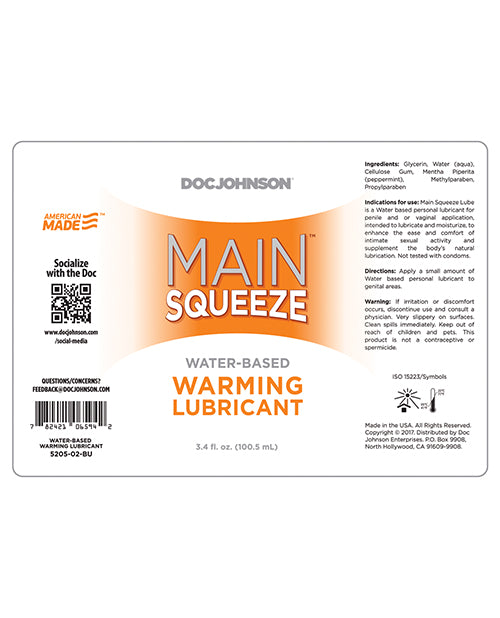 Main Squeeze Warming Water-Based Lubricant - 3.4 oz Product Image.