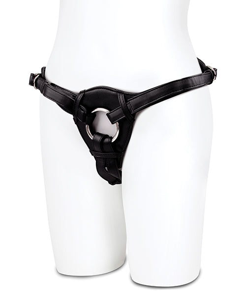 Lux Fetish Black Patent Leather Strap-On Harness Product Image.