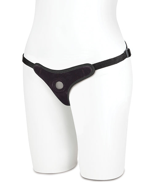 Arnés con tirantes tipo bikini de terciopelo negro Lux Fetish Product Image.