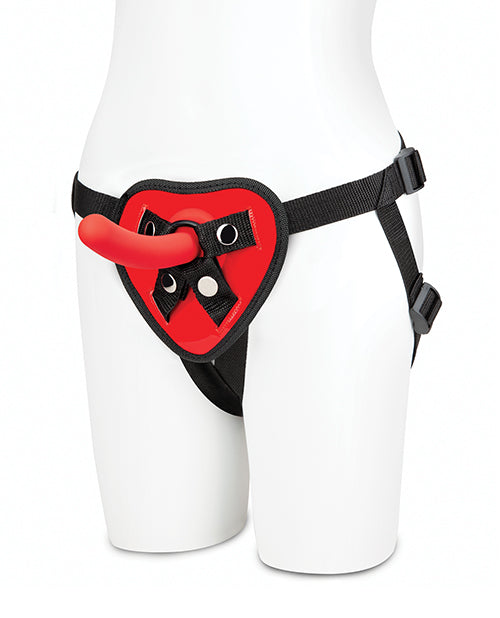 Lux Fetish Red Heart Strap On Harness & 5-Inch Dildo Set Product Image.