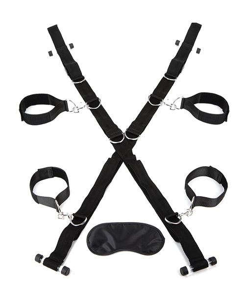 Lux Fetish Over the Door Cross with 4 Universal Soft Restraint Cuffs Product Image.