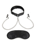 Lux Fetish Sensory Pleasure Set: Nipple Clamps, Collar & Blindfold