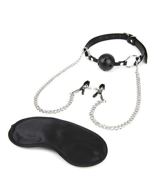 Lux Fetish BDSM Ball Gag & Nipple Clamps Set Product Image.