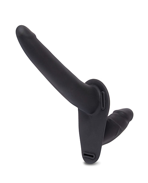 Lux Fetish Strap-On Harness Dildo with Satin Blindfold Product Image.