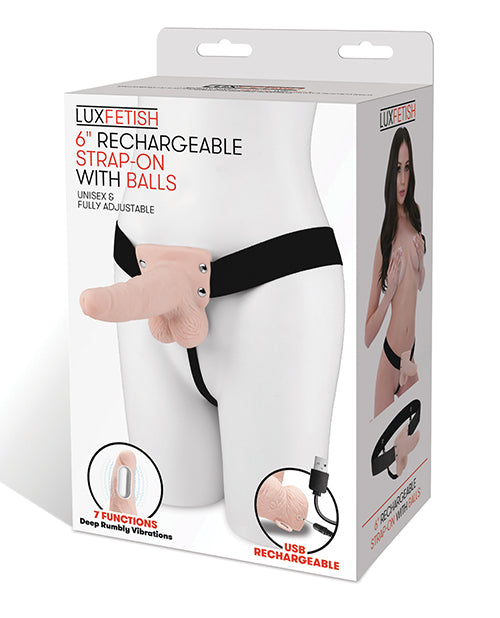 Lux Fetish 6" Rechargeable Strap-On with Realistic Balls: Ultimate Pleasure & Realism Product Image.
