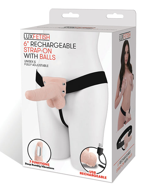 Lux Fetish Arnés Recargable de 6" con Bolas Realistas Product Image.