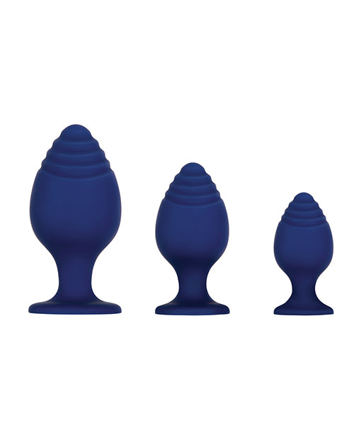 Evolved Get Your Groove on Juego de tapones anales de silicona de 3 piezas en azul Product Image.