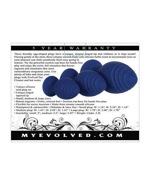 Evolved Get Your Groove on 3 pc Silicone Anal Plug Set in Blue Product Image.