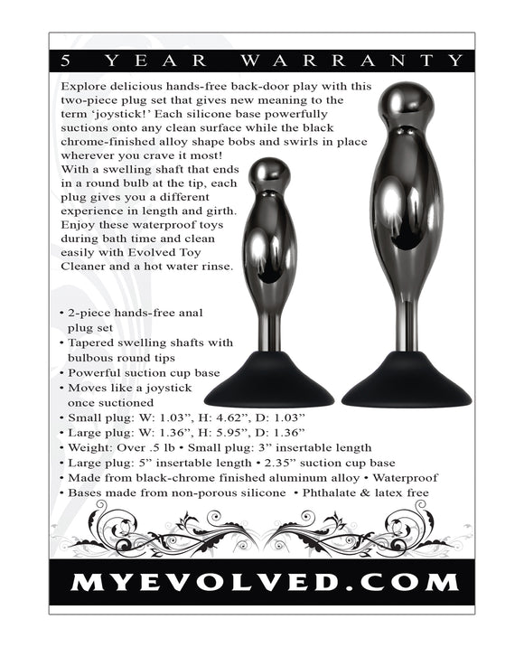 Evolved Joy Sticks 2 pc Plug Set in Black/Chrome Product Image.