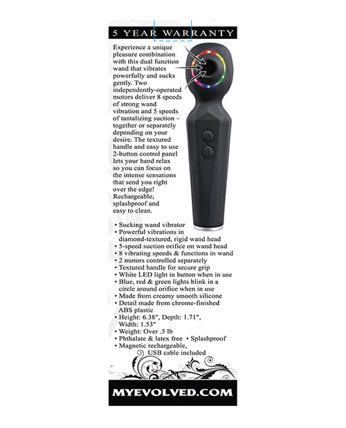 Evolved Rainbow Sucker Wand - Black Dual Function Vibrator & Suction Toy Product Image.