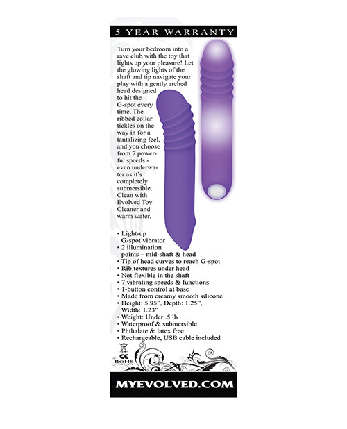 Evolved G-Rave Light Up Vibrator in Mesmerising Purple Glow Product Image.