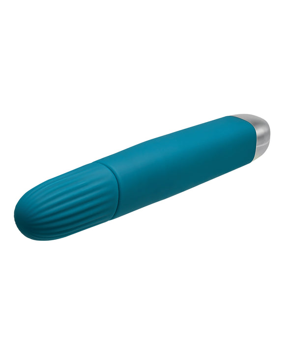 Vibrador de varita recargable resistente al agua de 12 velocidades, súper delgado, color verde azulado, de Evolved Product Image.