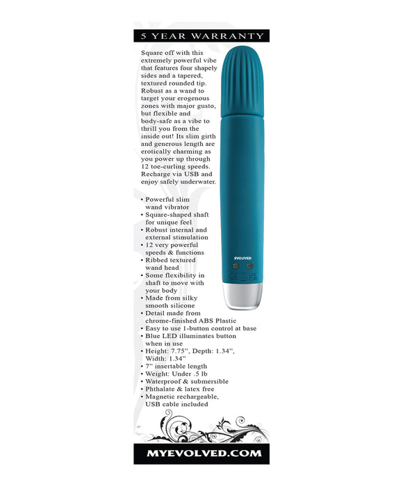 Evolved Super Slim Teal 12-Speed Waterproof Rechargeable Wand Vibrator Product Image.