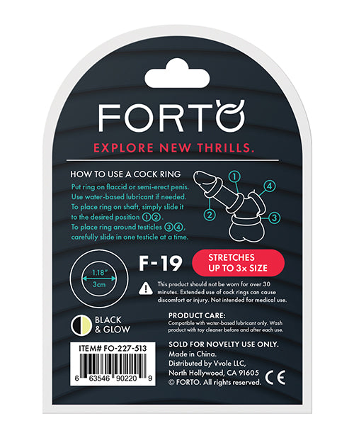 Forto F-19 二色液態矽膠旋塞環 - 黑色/夜光 Product Image.