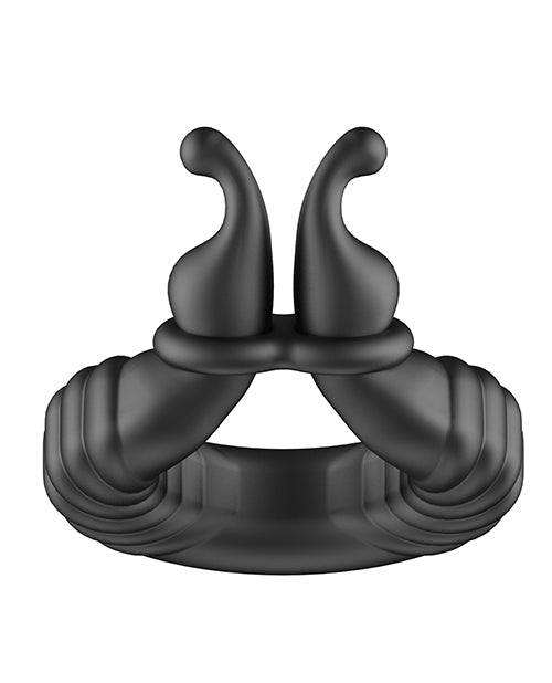 Forto F-24 Textured Vibrating Cock Ring - Black Product Image.
