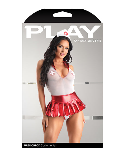 Play Pulse Check Seductor conjunto de peluche rojo y blanco Product Image.