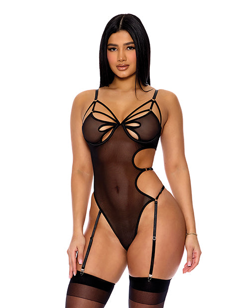 Feeling Butterflies Mesh Teddy with Garters - Black - featured product image.