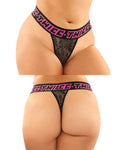 Vibes Buddy Pack Thicc Athletic Mesh Boy Brief & Lace Thong - Black/Pink - Queen Size