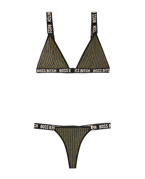 奢華金屬色羅紋針織胸罩和丁字褲套裝 Product Image.
