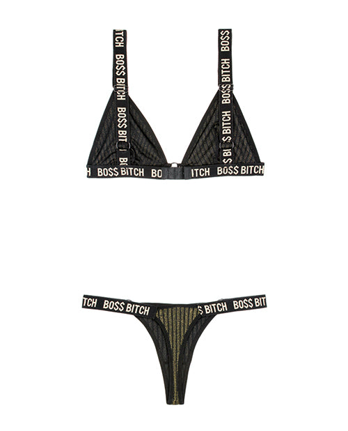 Conjunto de tanga y bralette de punto de canalé metalizado de lujo Product Image.