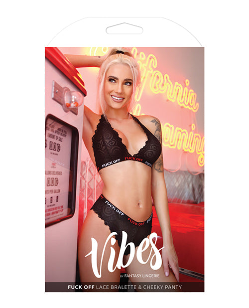 Vibes Fuck Off Lace Bralette & Cheeky Panty Black Product Image.