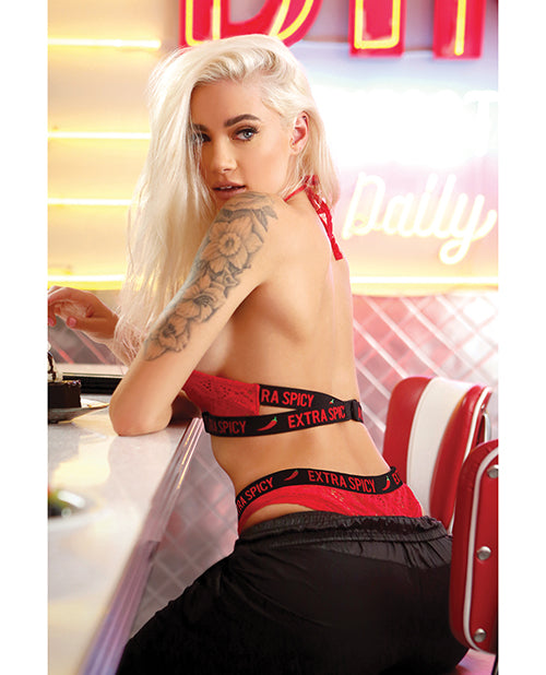 Vibes Extra Spicy Lace Halter Bralette & Cheeky Panty Set Product Image.