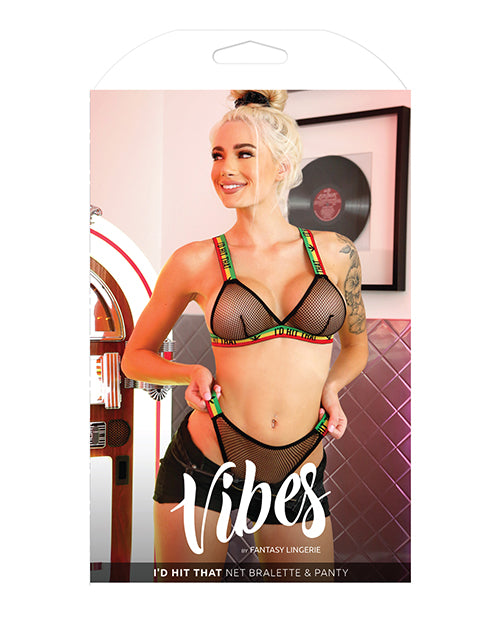 Vibes Seductive Black Net Bralette & Panty Set Product Image.