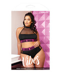 Vibes Pussy Power Black Micro-Net Halter Top & Booty Short Set