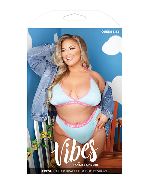 Vibes Fresh Halter Bralette & Booty Short Set in Light Blue Product Image.