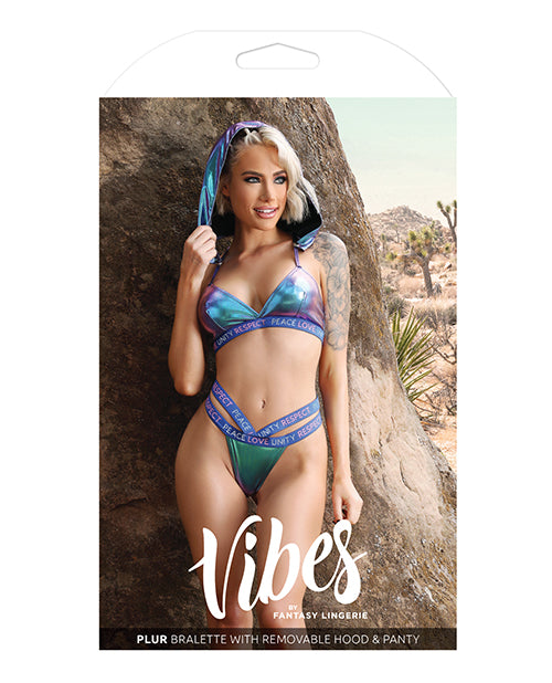 Bralette iridiscente Vibes Plur con braguita y capucha extraíbles - L/XL Product Image.