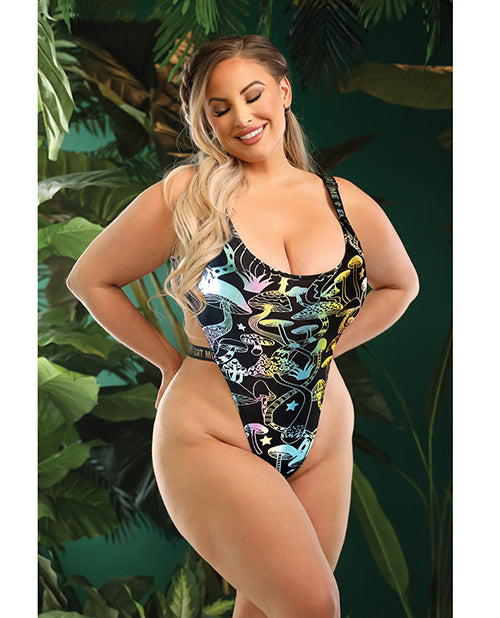 Body con estampado de hongos reactivo Vibes Eat Me Flash y cierre a presión - Negro QN - featured product image.