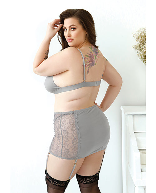 Elevate Your Intimates: Curve Layne Lace & Microfiber Bralette Set - Gray 1x/2x Product Image.