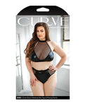 Top halter con efecto mojado y braguitas y cadena extraíbles de Curve Rebel - Negro